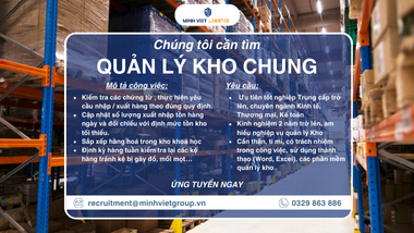 Tuyển dụng quản lý kho chung tại Văn Giang - Hưng Yên